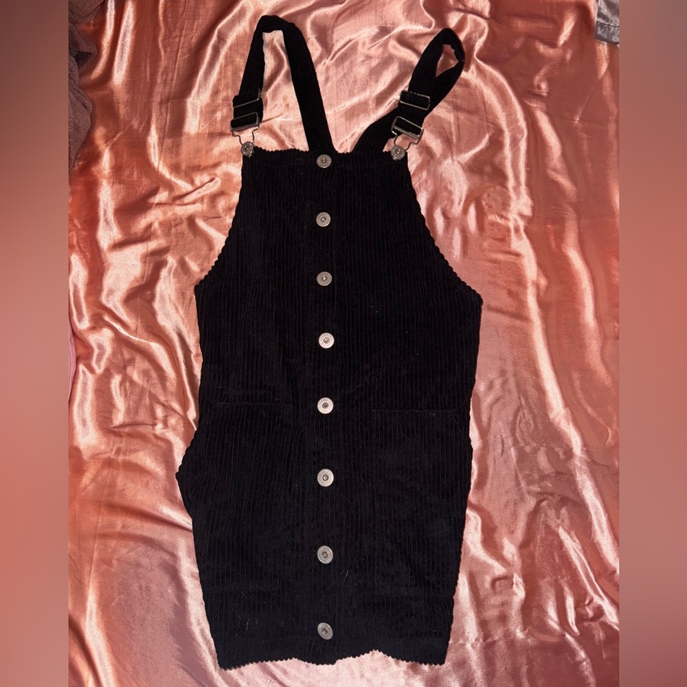 Pol Corduroy Black Overall Dress
